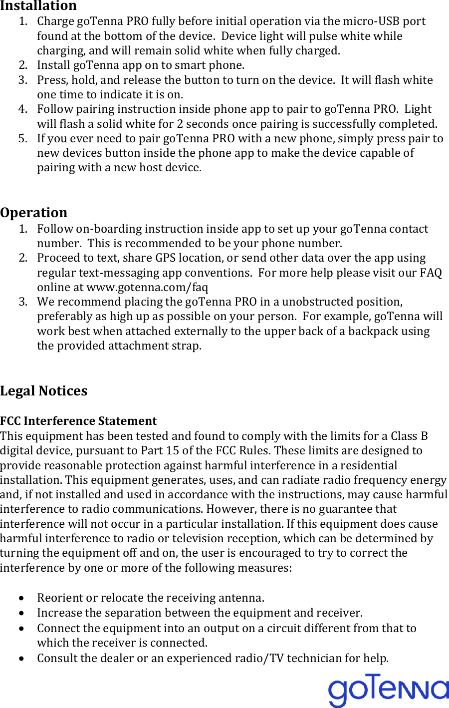 Page 2 of goTenna 37337 goTenna PRO User Manual 12  8728 Rev 2