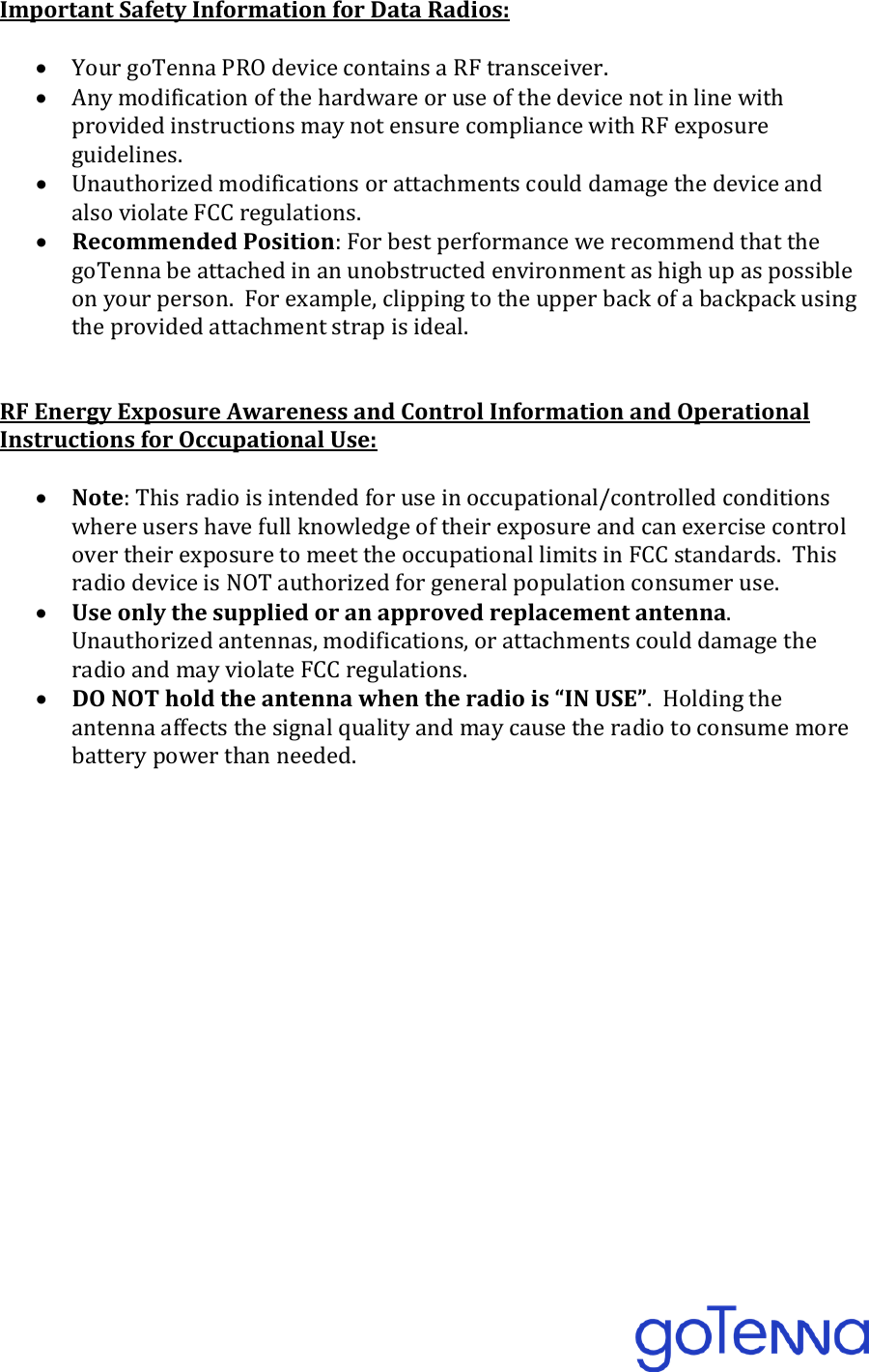Page 4 of goTenna 37337 goTenna PRO User Manual 12  8728 Rev 2