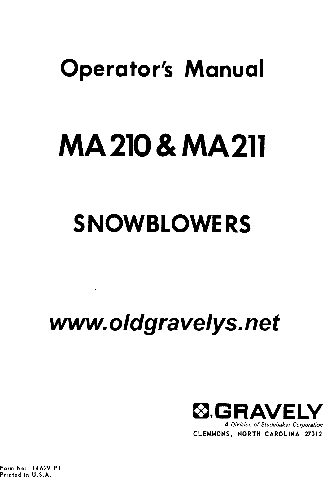 Page 1 of 9 - Gravely Ma210 MA210-1 User Manual  23c25c4d-0a8f-4cf7-92b3-3a0c12102f29