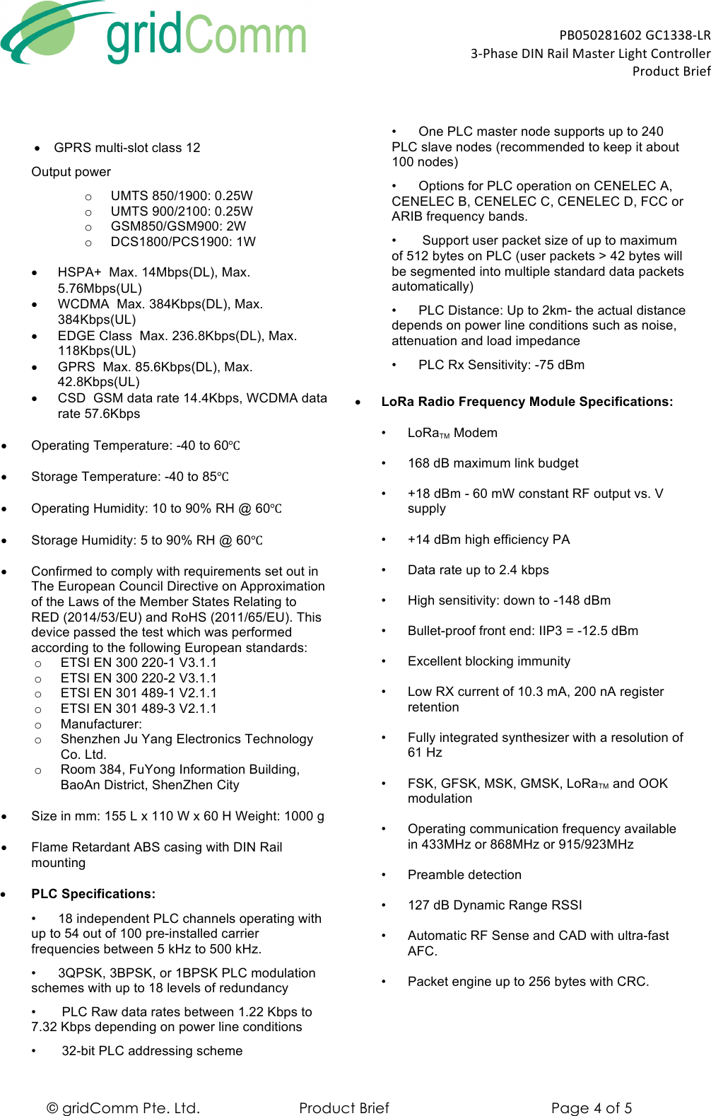 gridComm GC1338 Master Light Controller User Manual