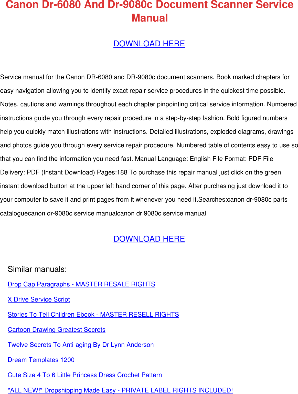 parts manual Array - hp preview 4548668 canon dr 6080 and 9080c scanner