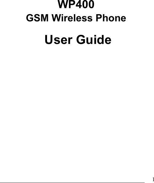                               1             WP400 GSM Wireless Phone                User Guide   