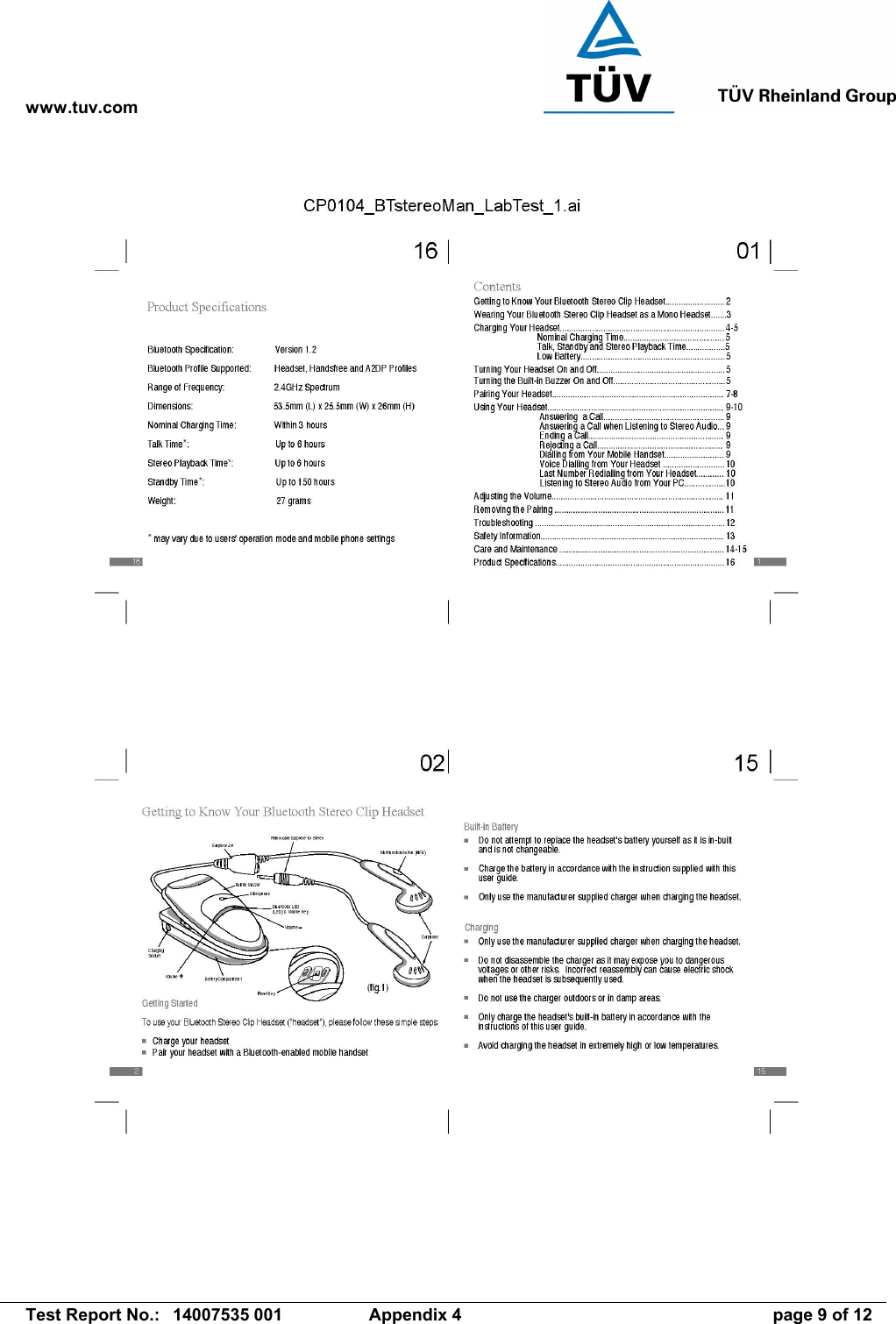 www.tuv.com   Test Report No.:  14007535 001  Appendix 4  page 9 of 12 