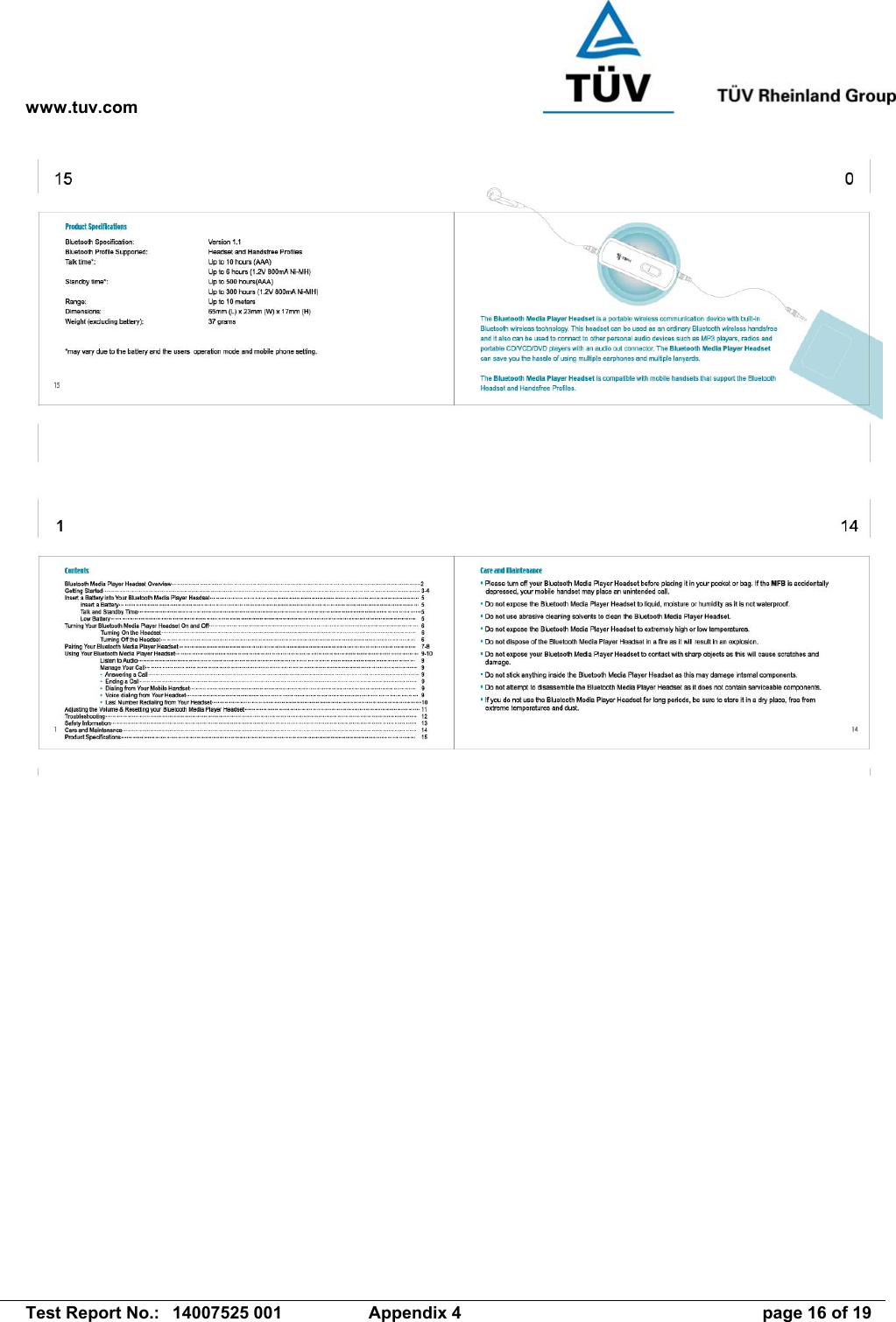 www.tuv.com   Test Report No.:  14007525 001  Appendix 4  page 16 of 19 