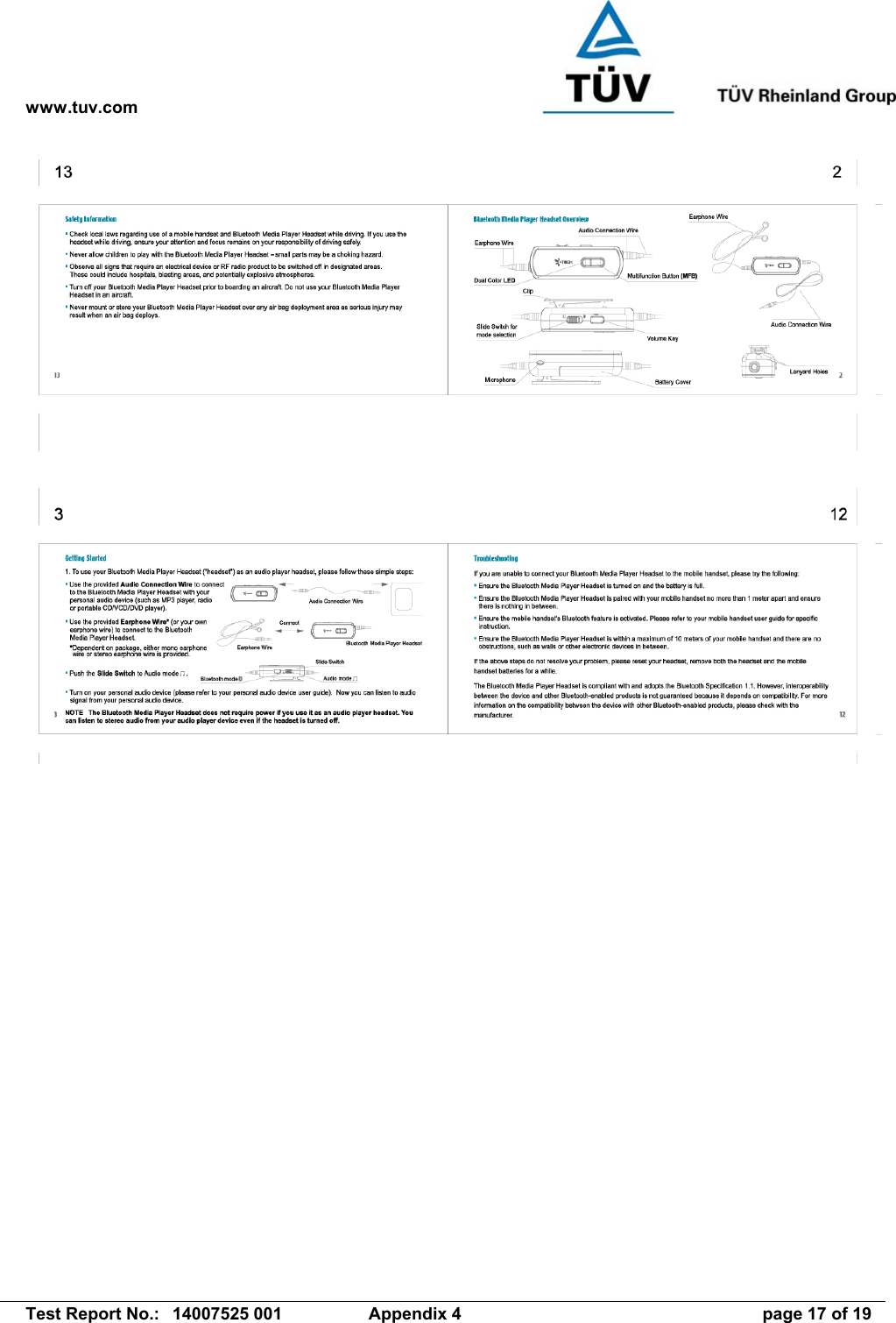 www.tuv.com   Test Report No.:  14007525 001  Appendix 4  page 17 of 19 