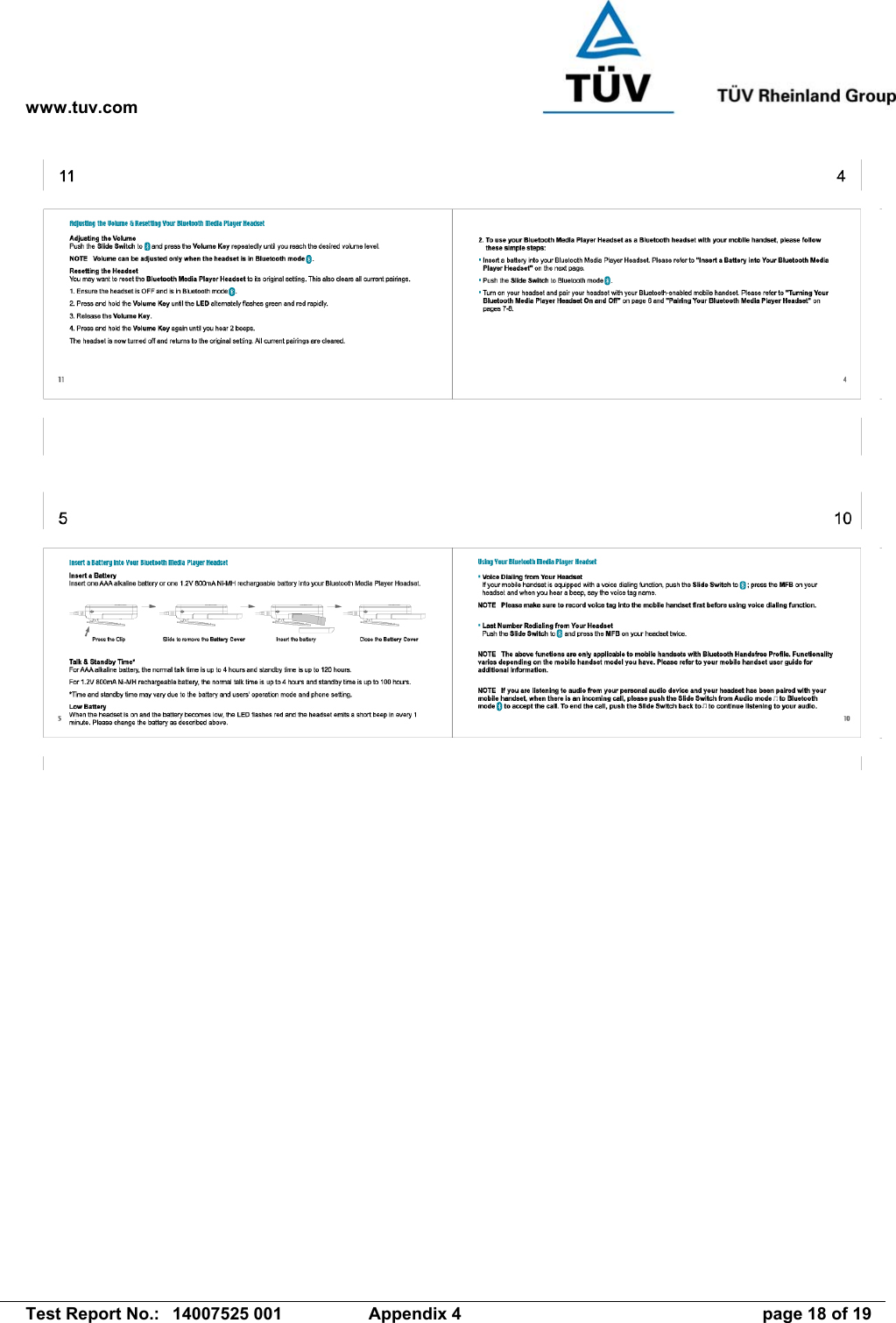 www.tuv.com   Test Report No.:  14007525 001  Appendix 4  page 18 of 19 