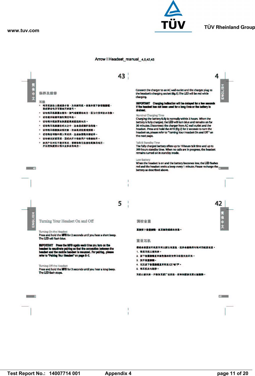 www.tuv.com   Test Report No.:  14007714 001  Appendix 4  page 11 of 20 