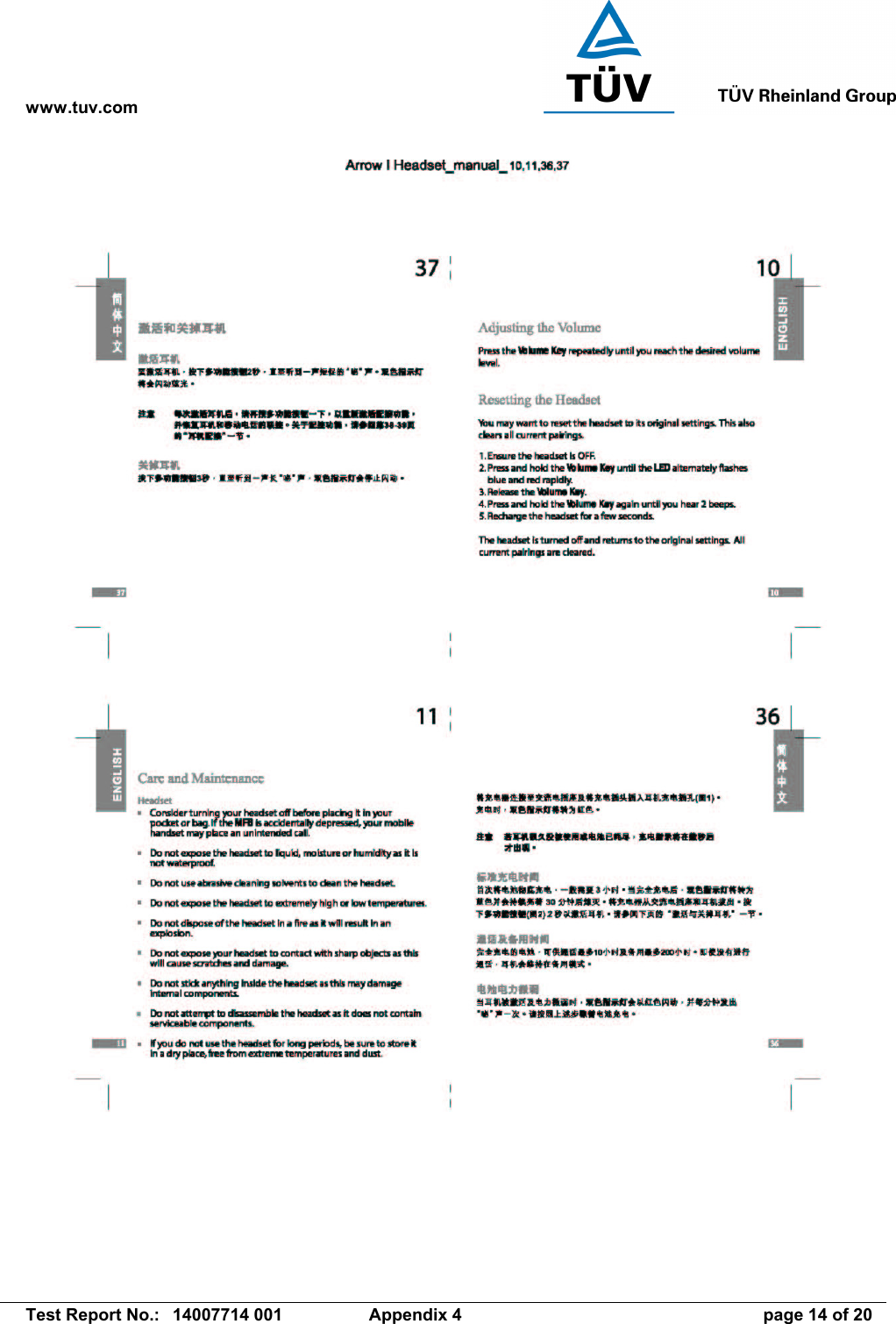 www.tuv.com   Test Report No.:  14007714 001  Appendix 4  page 14 of 20 