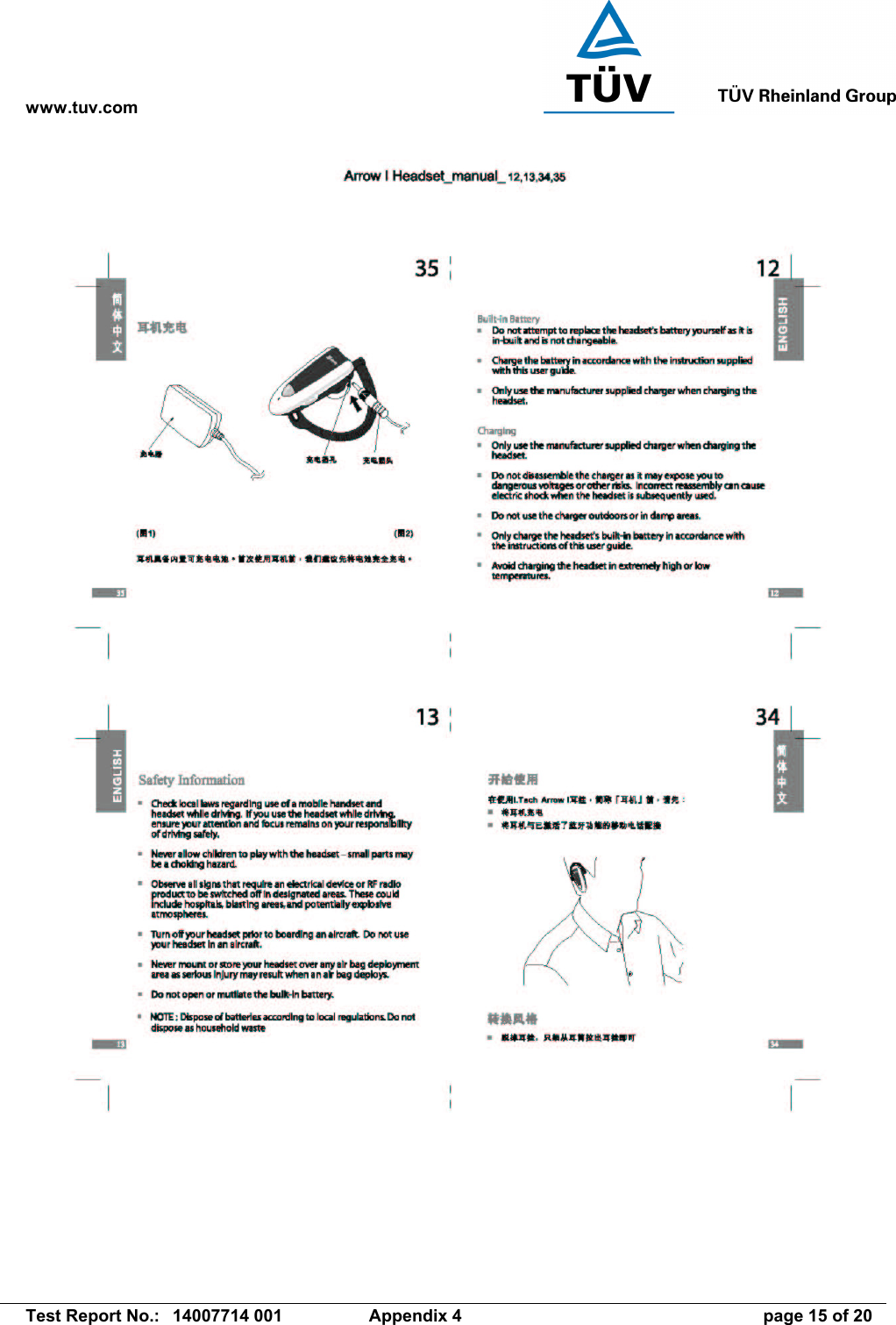 www.tuv.com   Test Report No.:  14007714 001  Appendix 4  page 15 of 20 