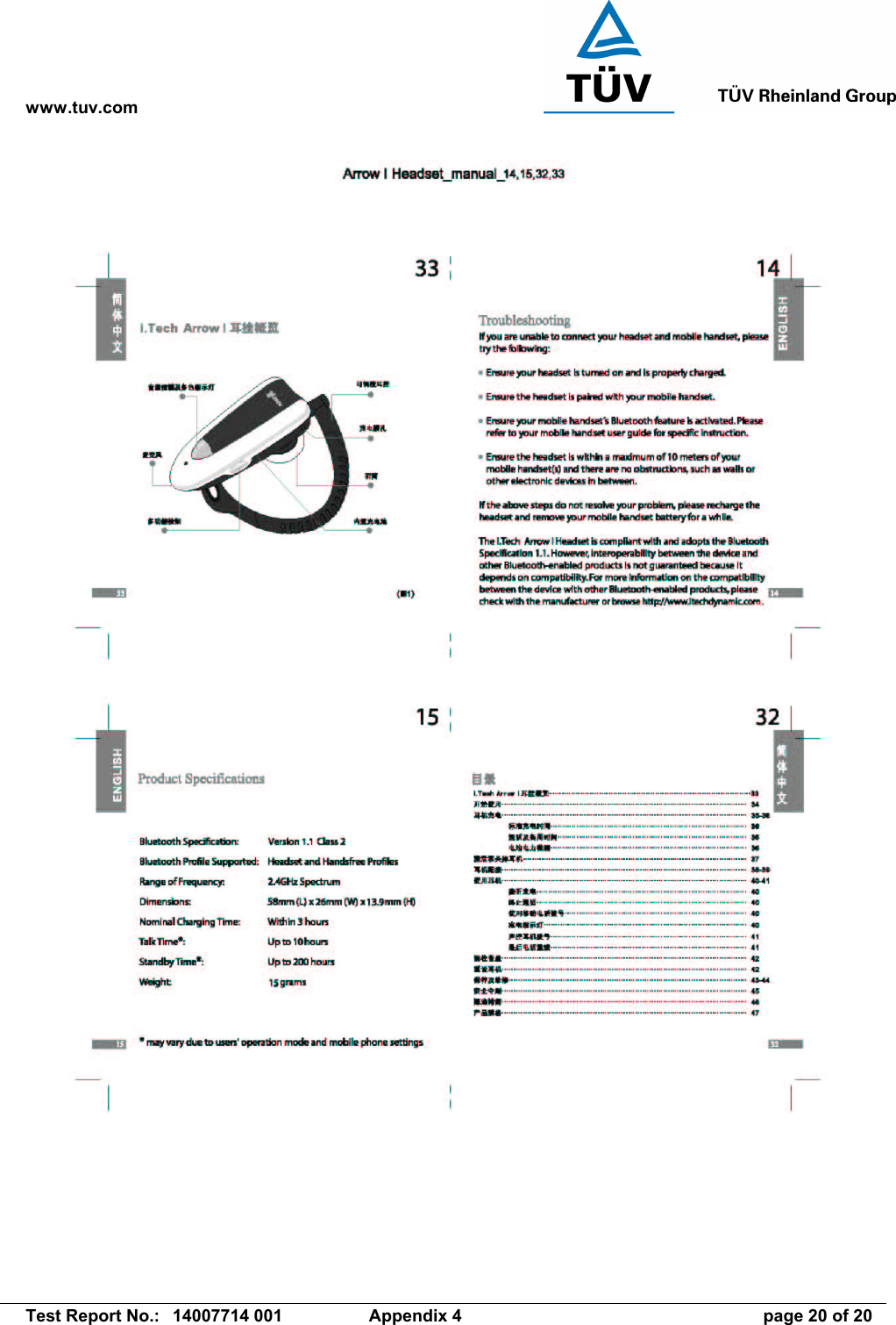 www.tuv.com   Test Report No.:  14007714 001  Appendix 4  page 20 of 20  