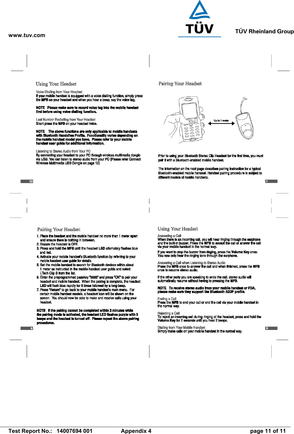 www.tuv.com   Test Report No.:  14007694 001  Appendix 4  page 11 of 11  