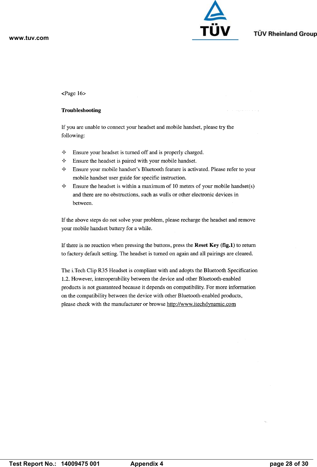 www.tuv.com   Test Report No.:  14009475 001  Appendix 4  page 28 of 30 