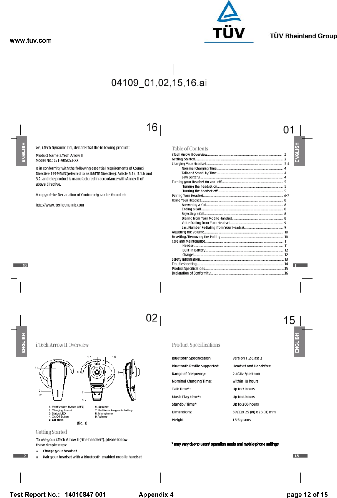 www.tuv.com   Test Report No.:  14010847 001  Appendix 4  page 12 of 15 