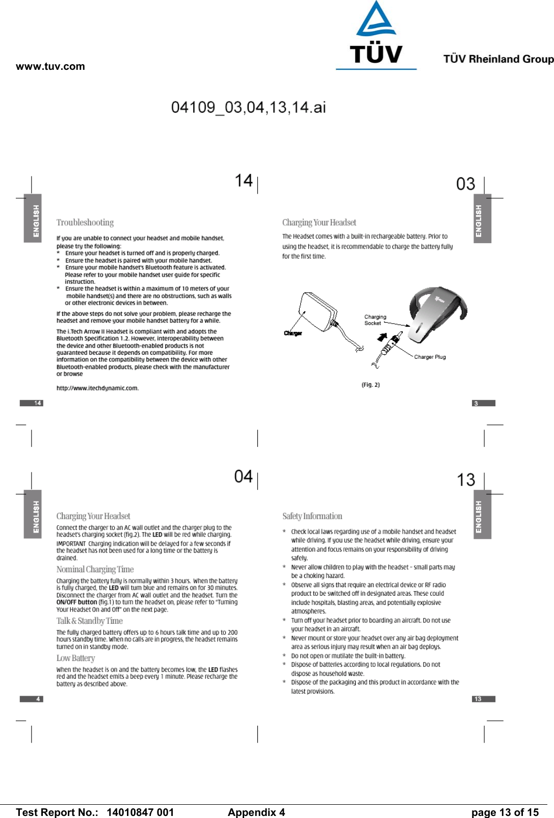 www.tuv.com   Test Report No.:  14010847 001  Appendix 4  page 13 of 15 