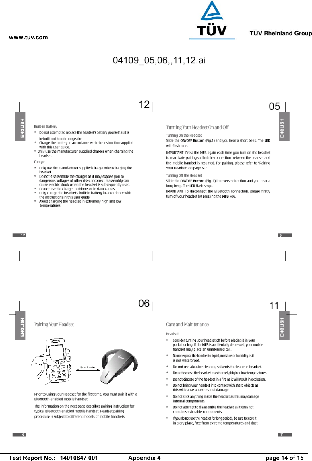 www.tuv.com   Test Report No.:  14010847 001  Appendix 4  page 14 of 15 