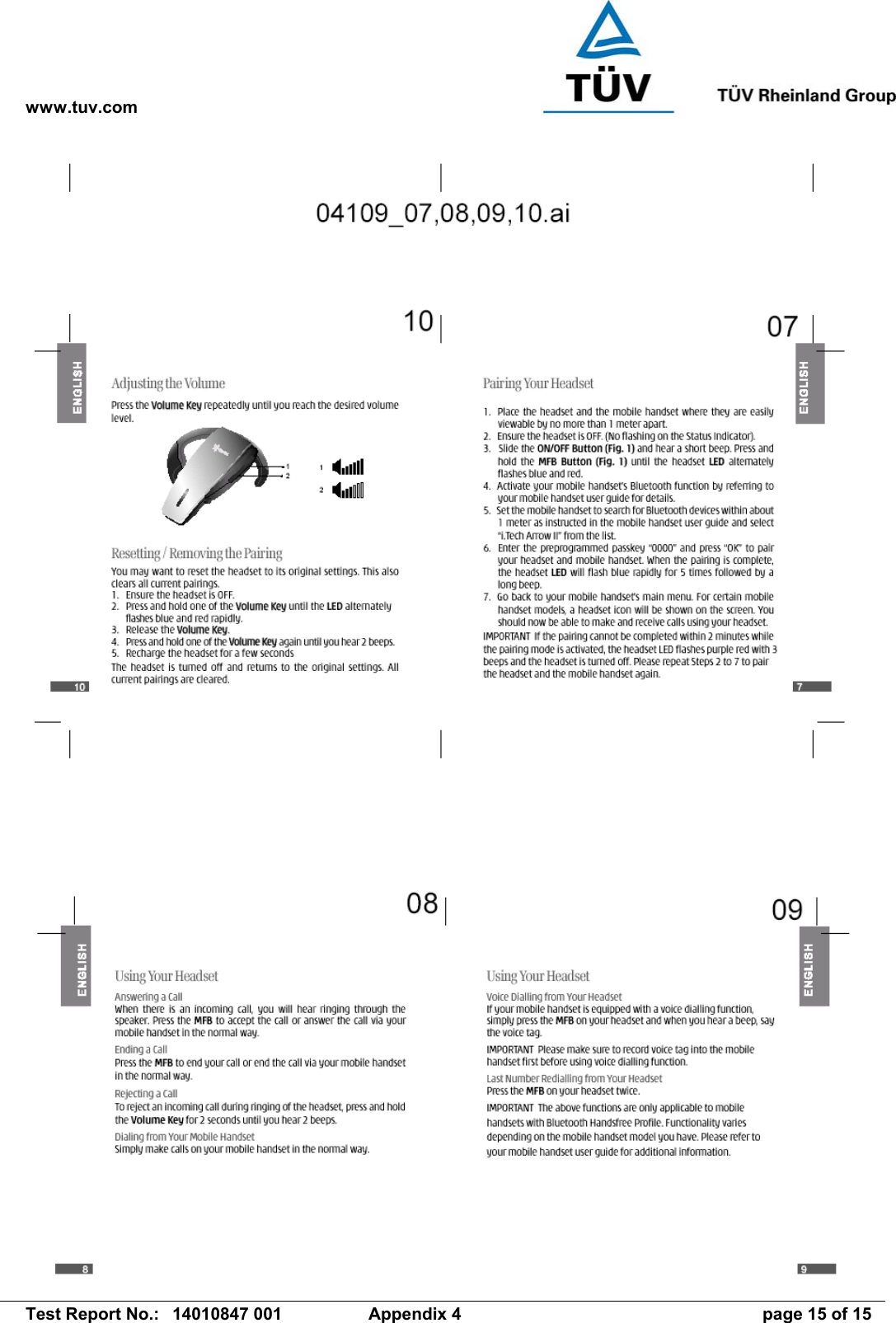 www.tuv.com   Test Report No.:  14010847 001  Appendix 4  page 15 of 15  