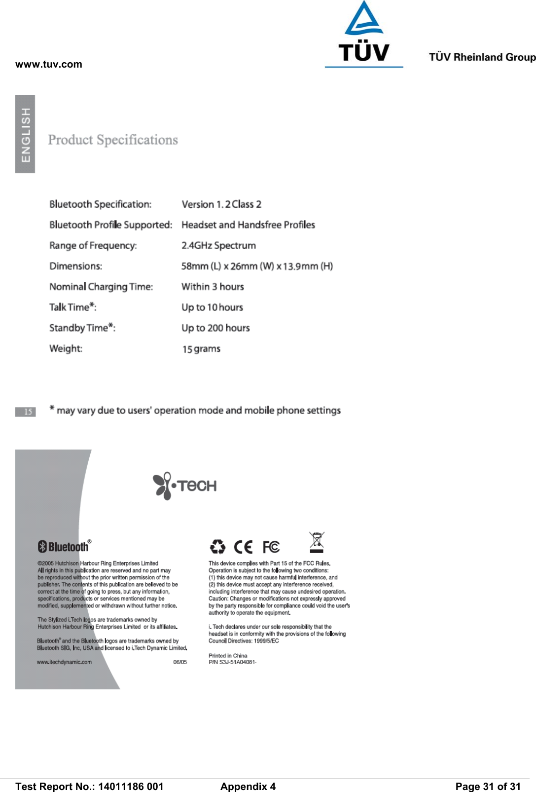 www.tuv.com   Test Report No.: 14011186 001  Appendix 4  Page 31 of 31    