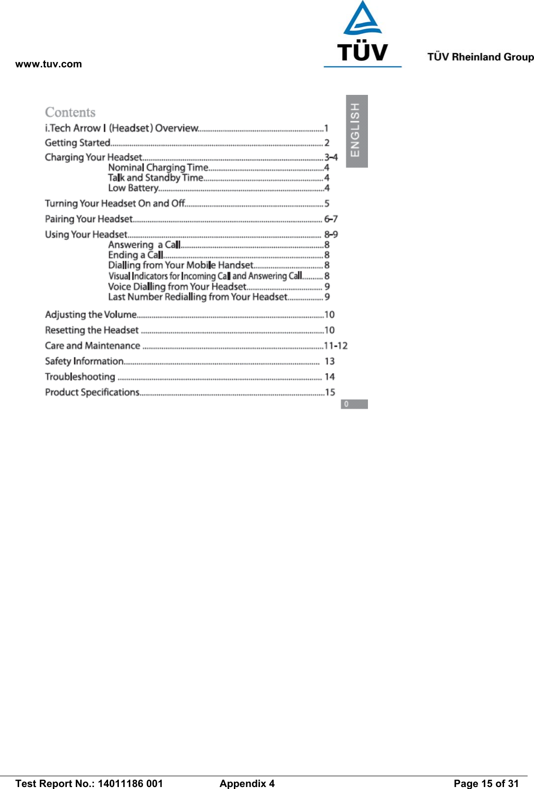 www.tuv.com   Test Report No.: 14011186 001  Appendix 4  Page 15 of 31  