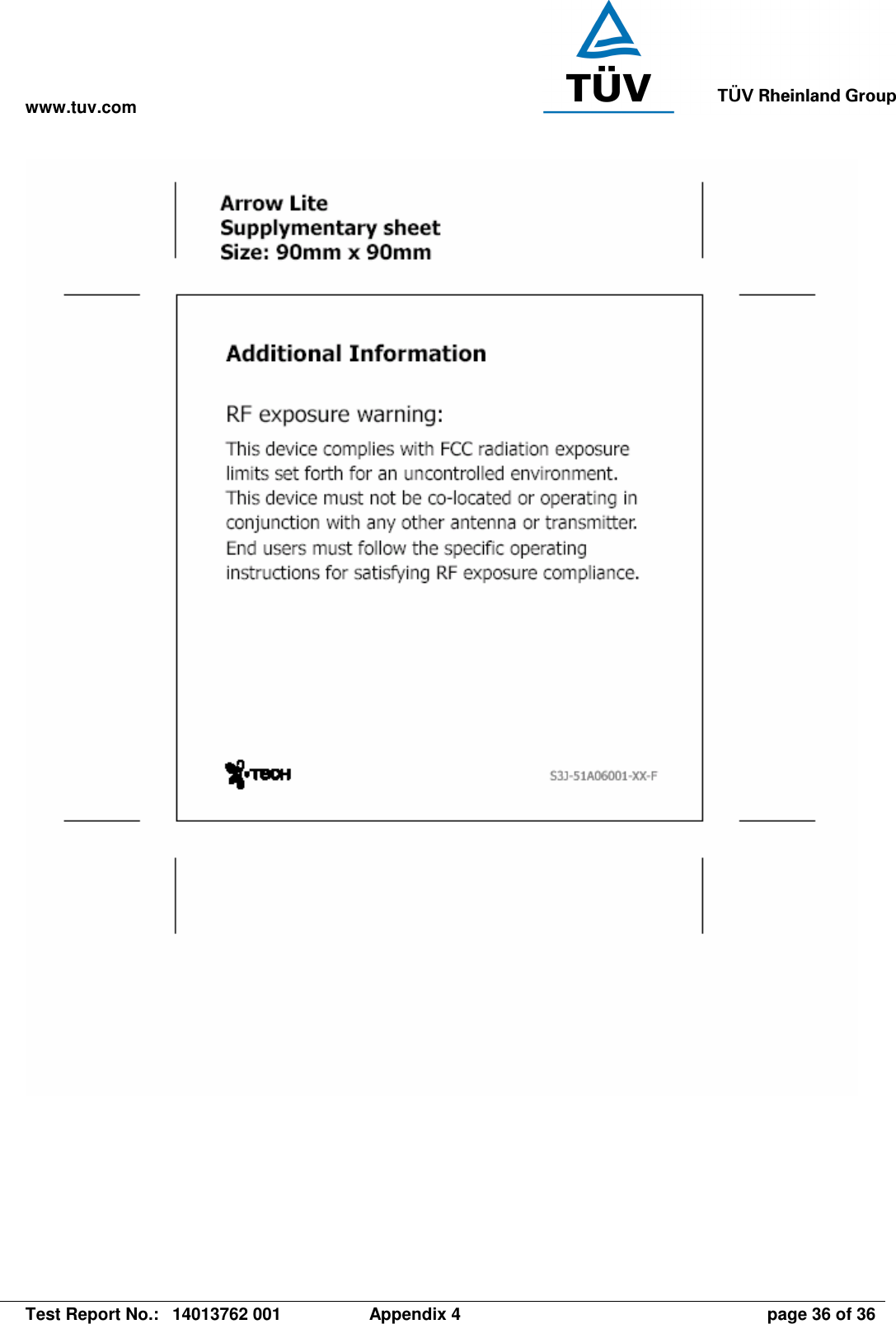 www.tuv.com   Test Report No.:  14013762 001  Appendix 4  page 36 of 36  