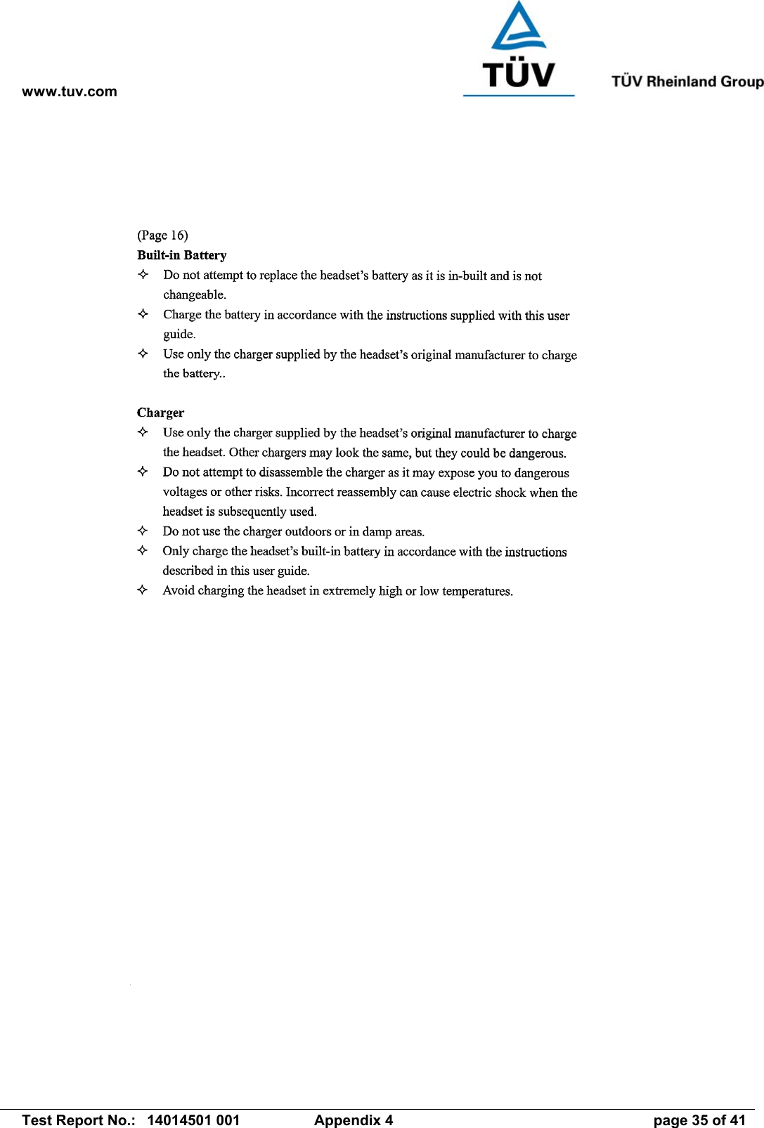 www.tuv.com   Test Report No.:  14014501 001  Appendix 4  page 35 of 41 