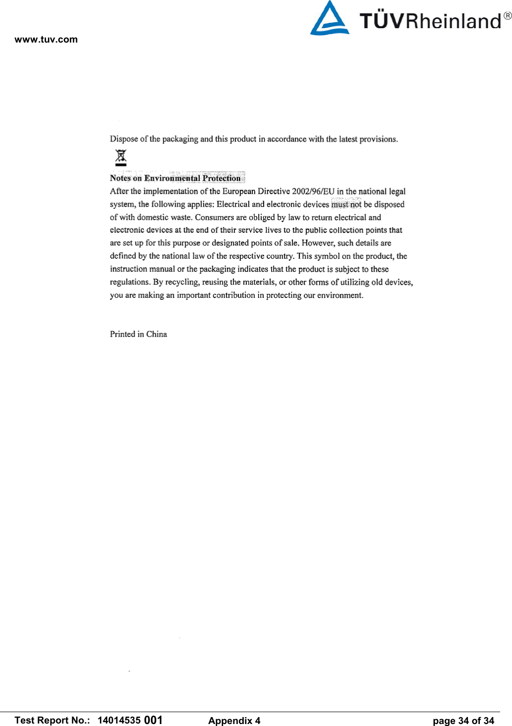 www.tuv.com   Test Report No.:  14014535 001  Appendix 4  page 34 of 34  