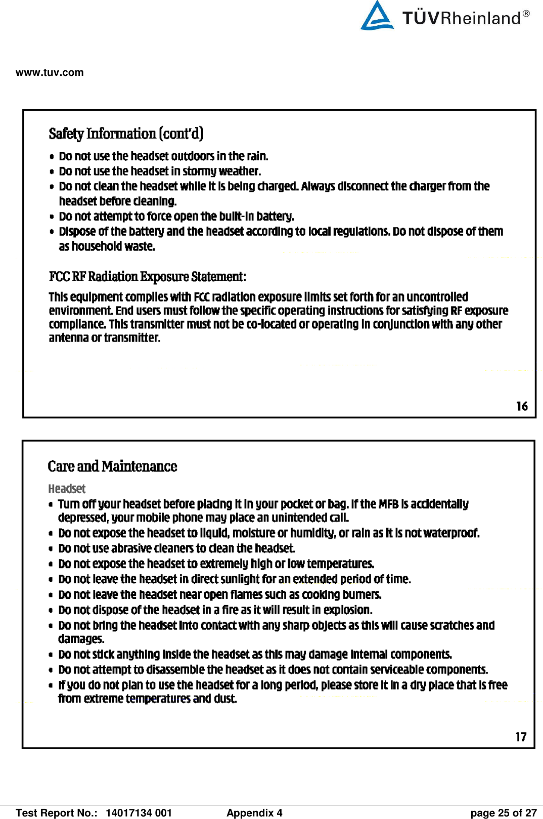 www.tuv.com   Test Report No.:  14017134 001  Appendix 4  page 25 of 27       