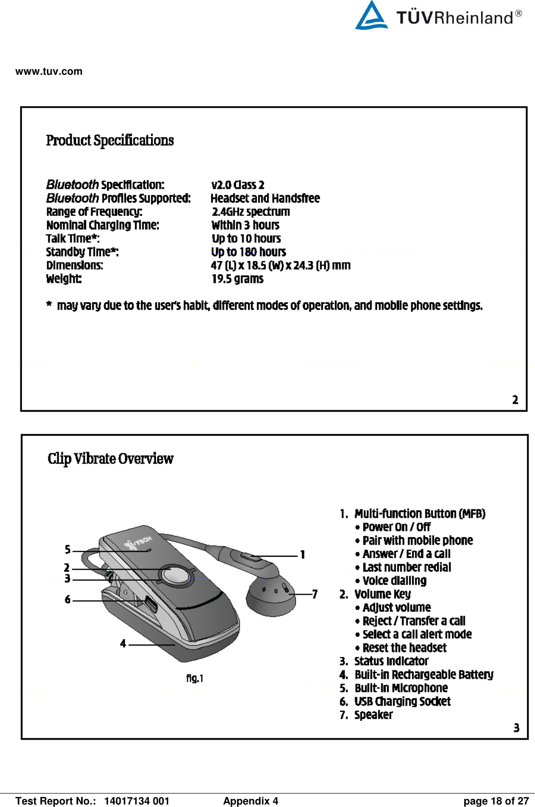 www.tuv.com   Test Report No.:  14017134 001  Appendix 4  page 18 of 27         