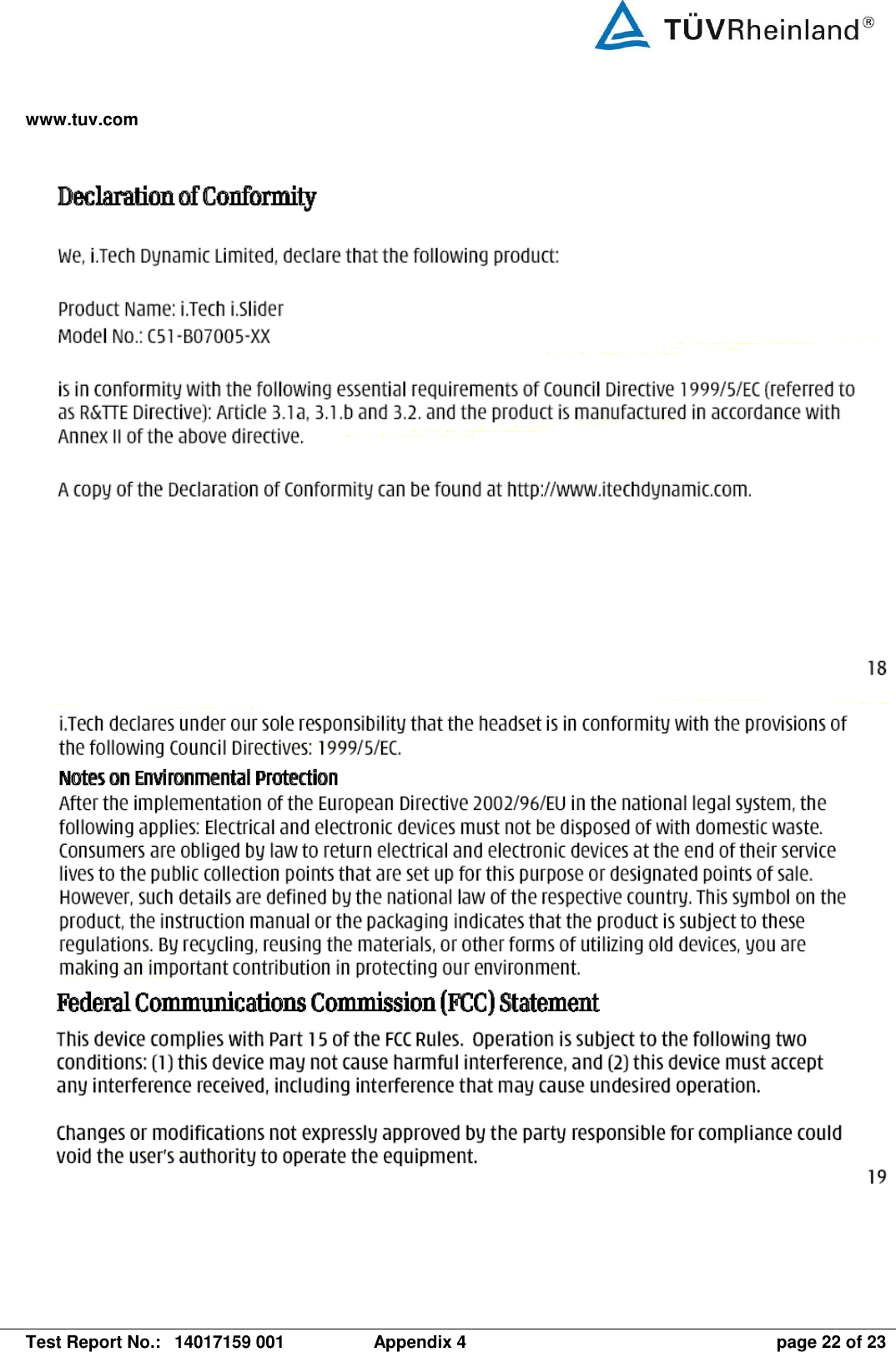 www.tuv.com   Test Report No.:  14017159 001  Appendix 4  page 22 of 23             