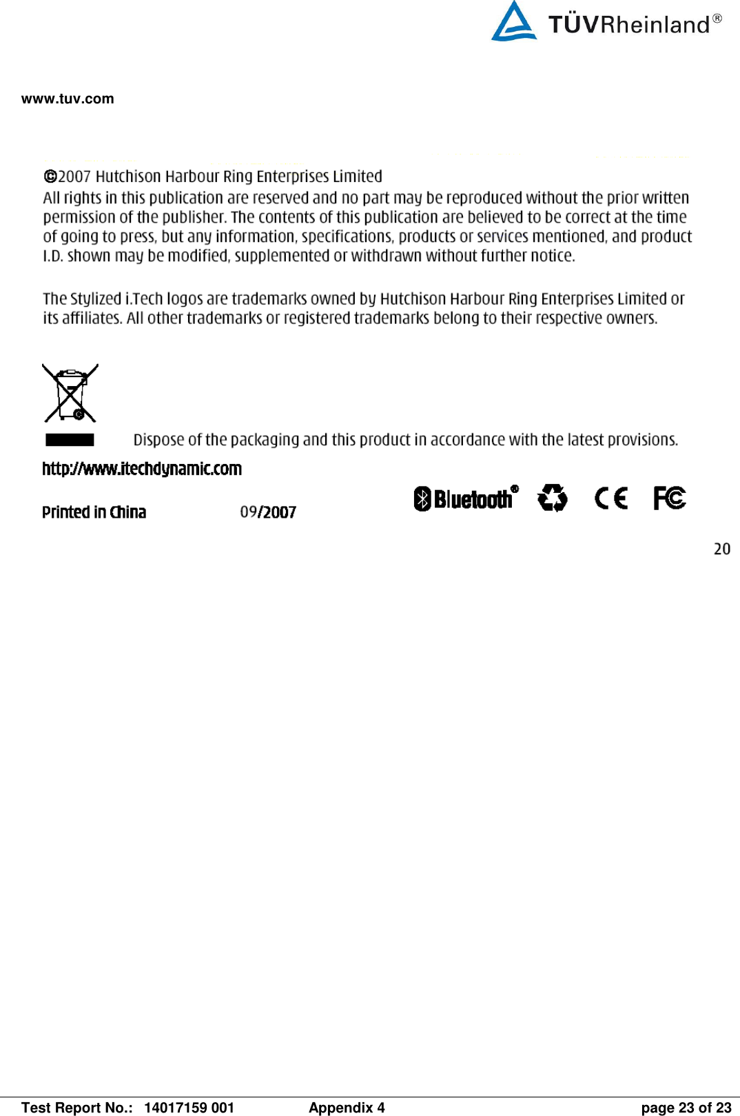 www.tuv.com   Test Report No.:  14017159 001  Appendix 4  page 23 of 23       