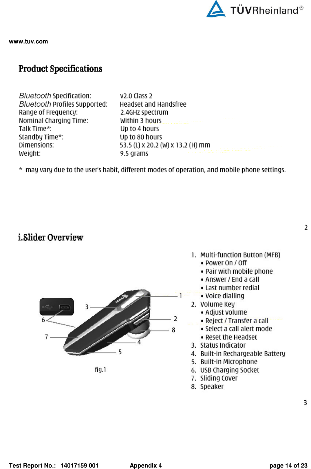 www.tuv.com   Test Report No.:  14017159 001  Appendix 4  page 14 of 23       