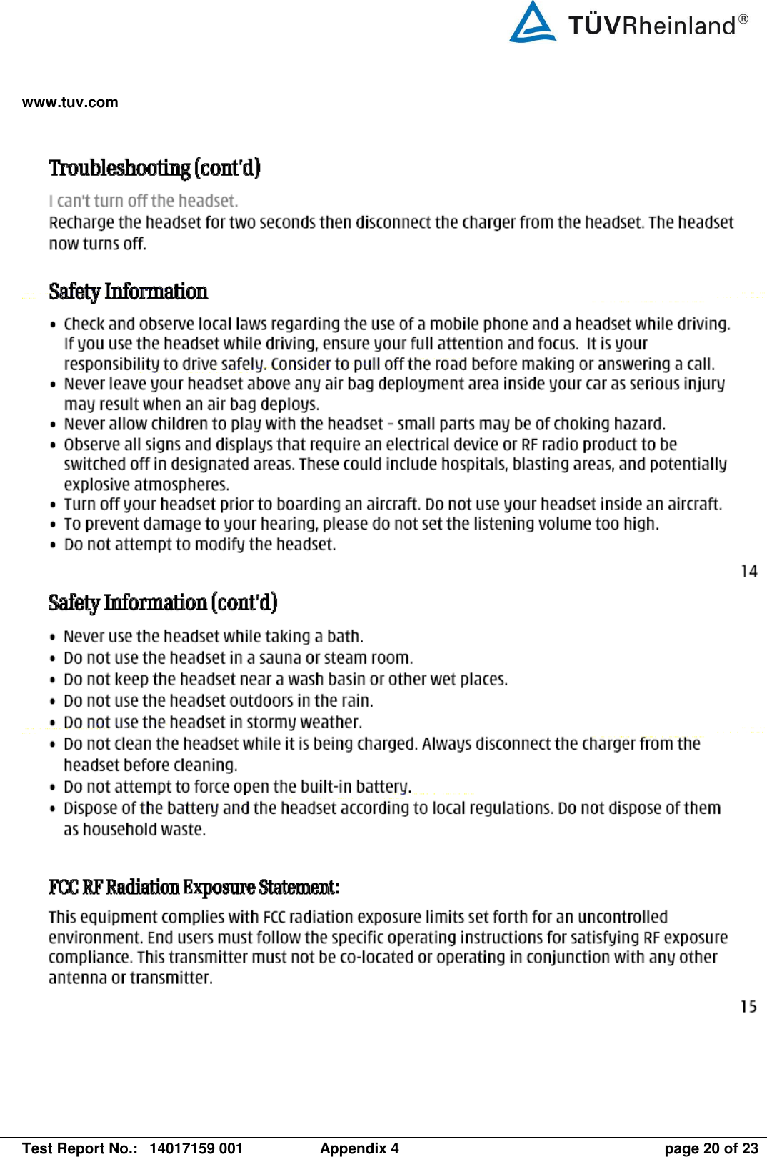 www.tuv.com   Test Report No.:  14017159 001  Appendix 4  page 20 of 23       