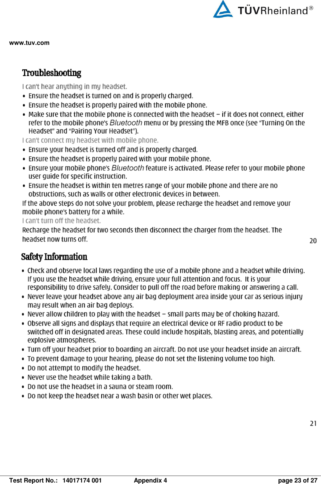 www.tuv.com   Test Report No.:  14017174 001  Appendix 4  page 23 of 27        