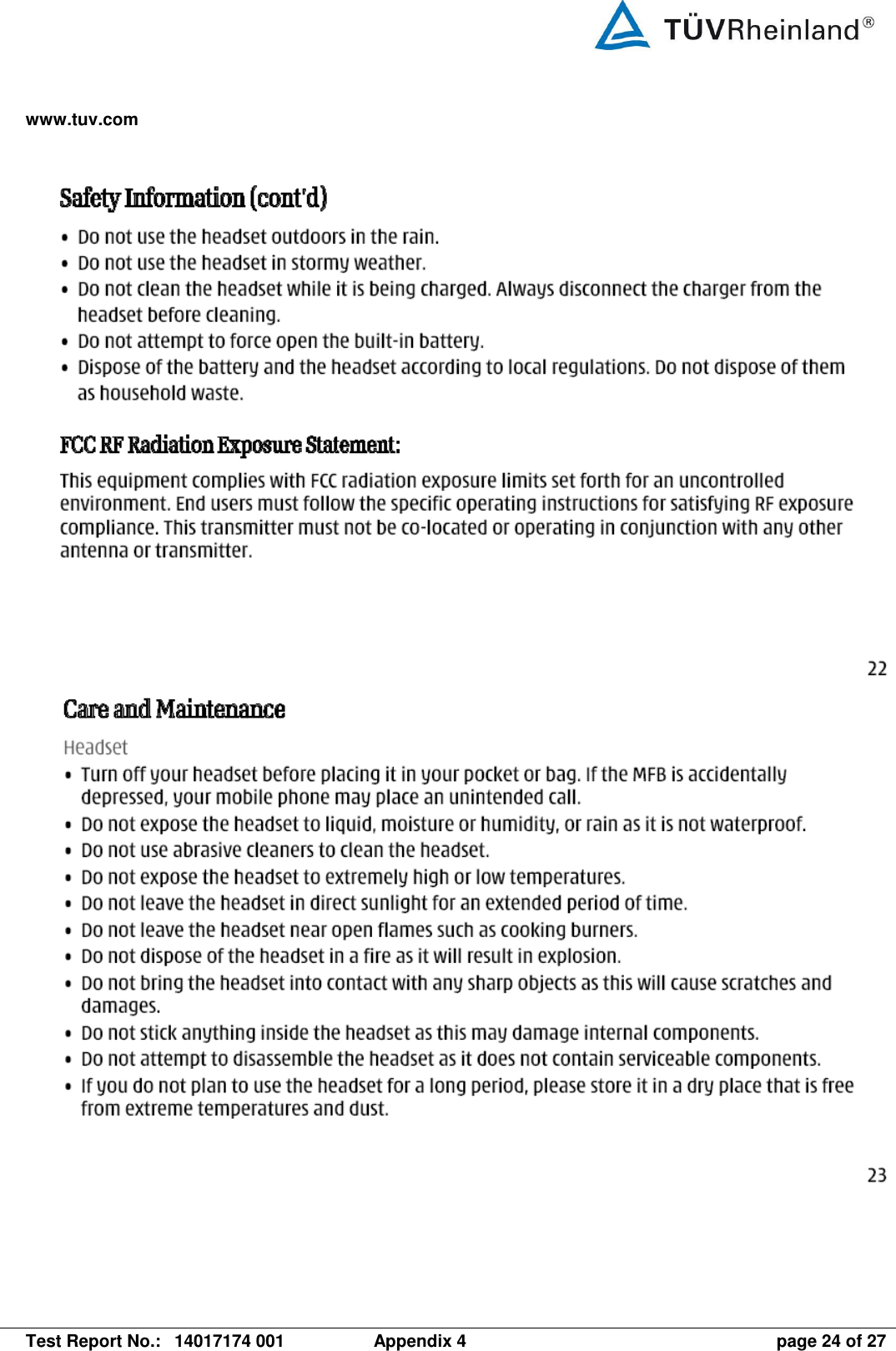 www.tuv.com   Test Report No.:  14017174 001  Appendix 4  page 24 of 27         