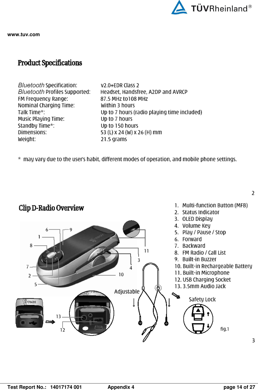 www.tuv.com   Test Report No.:  14017174 001  Appendix 4  page 14 of 27       