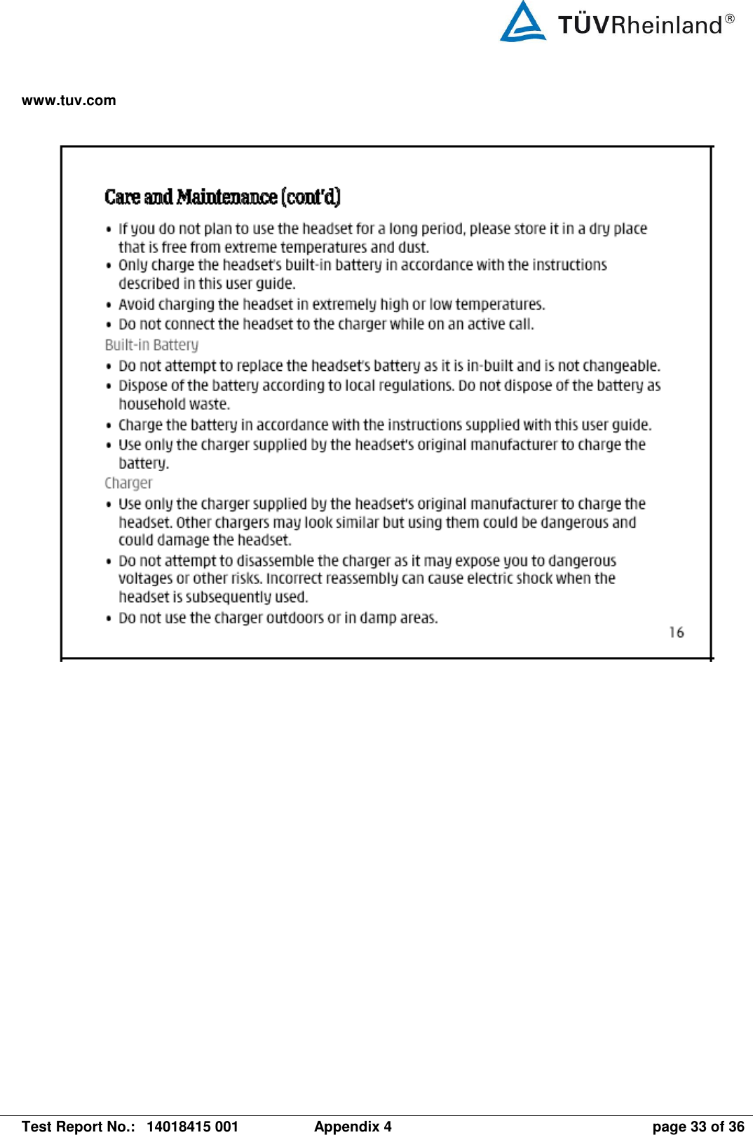 www.tuv.com   Test Report No.:  14018415 001  Appendix 4  page 33 of 36    