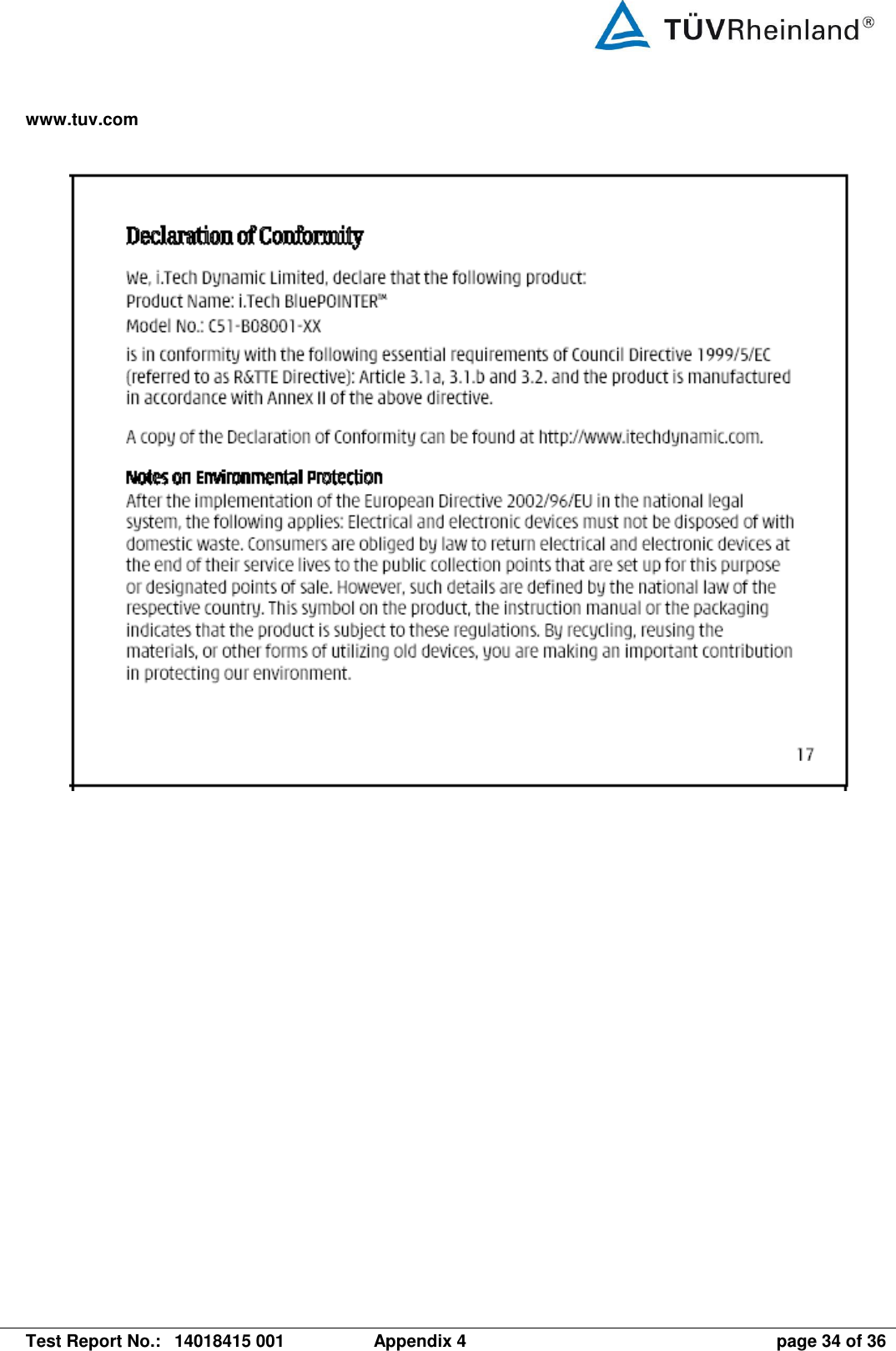 www.tuv.com   Test Report No.:  14018415 001  Appendix 4  page 34 of 36    