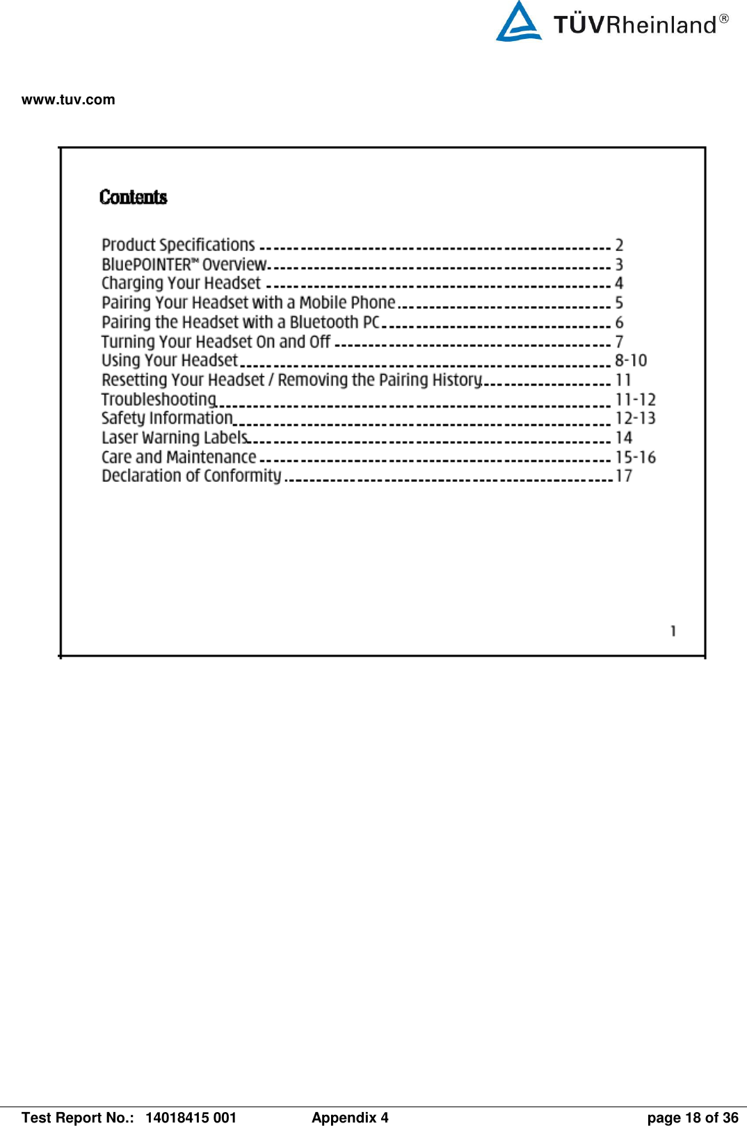 www.tuv.com   Test Report No.:  14018415 001  Appendix 4  page 18 of 36    