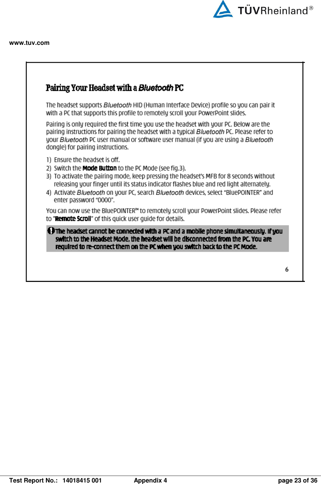 www.tuv.com   Test Report No.:  14018415 001  Appendix 4  page 23 of 36        