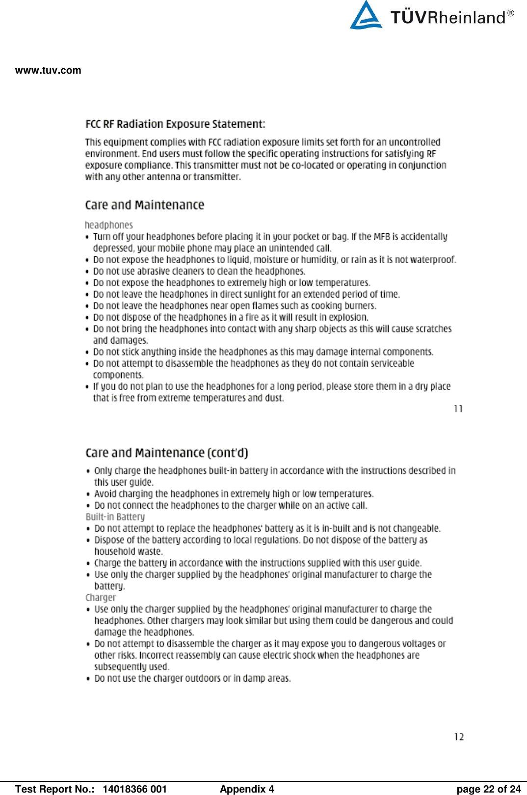 www.tuv.com   Test Report No.:  14018366 001  Appendix 4  page 22 of 24       