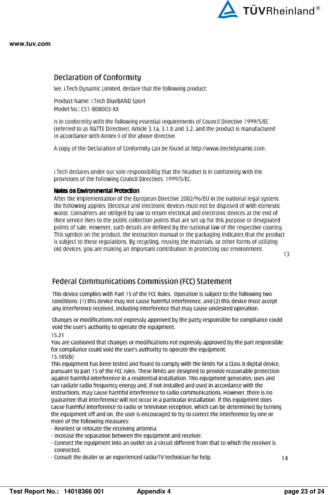 www.tuv.com   Test Report No.:  14018366 001  Appendix 4  page 23 of 24       