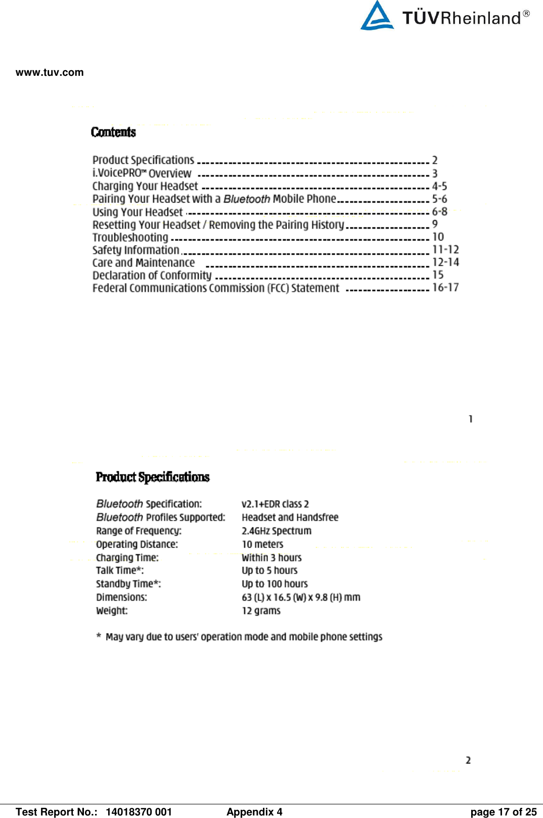 www.tuv.com   Test Report No.:  14018370 001  Appendix 4  page 17 of 25     