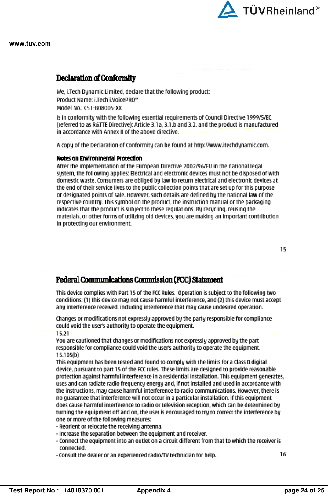 www.tuv.com   Test Report No.:  14018370 001  Appendix 4  page 24 of 25     