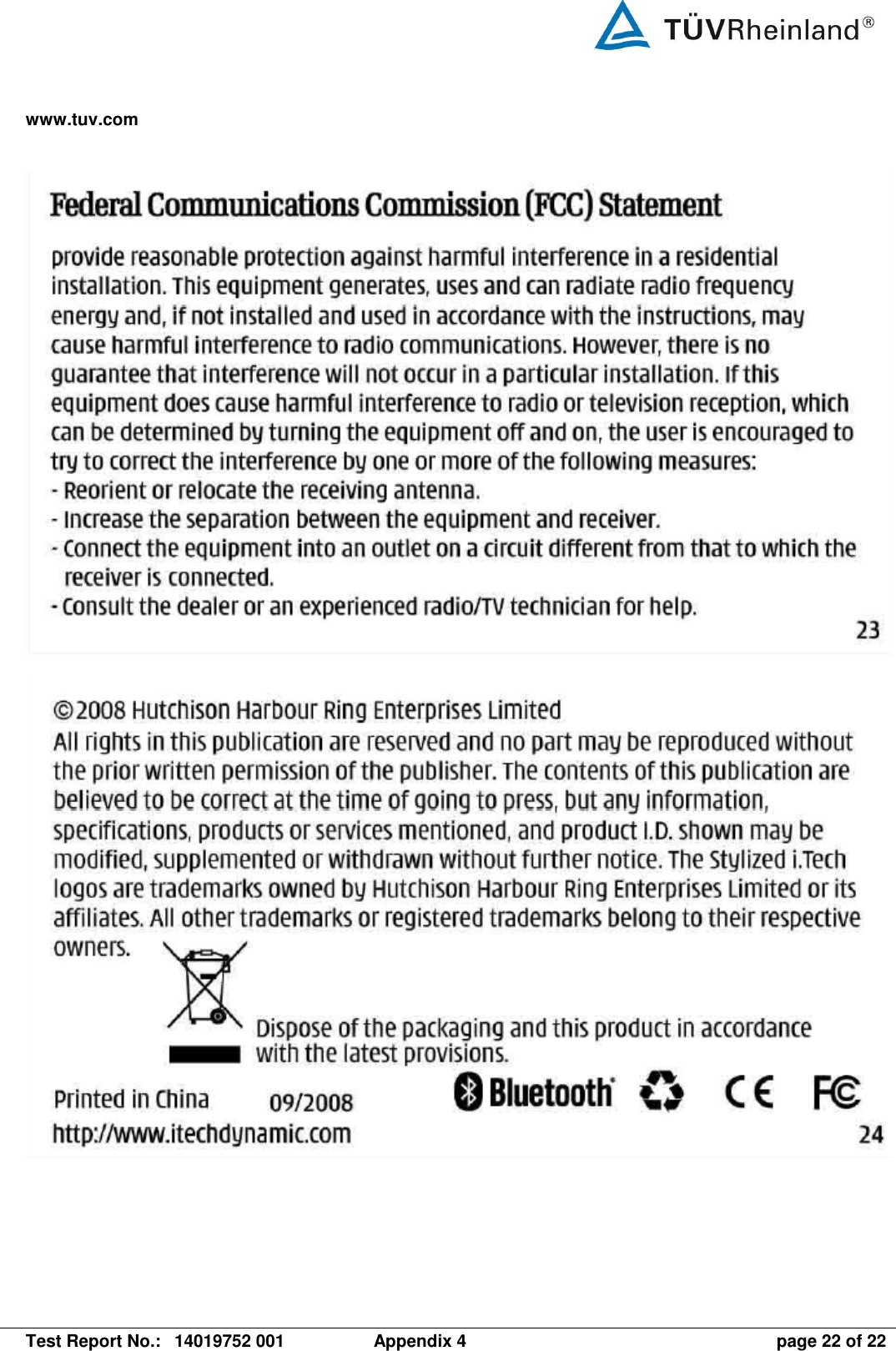 www.tuv.com   Test Report No.:  14019752 001  Appendix 4  page 22 of 22     