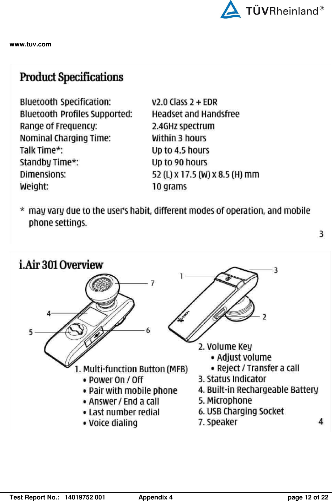 www.tuv.com   Test Report No.:  14019752 001  Appendix 4  page 12 of 22     