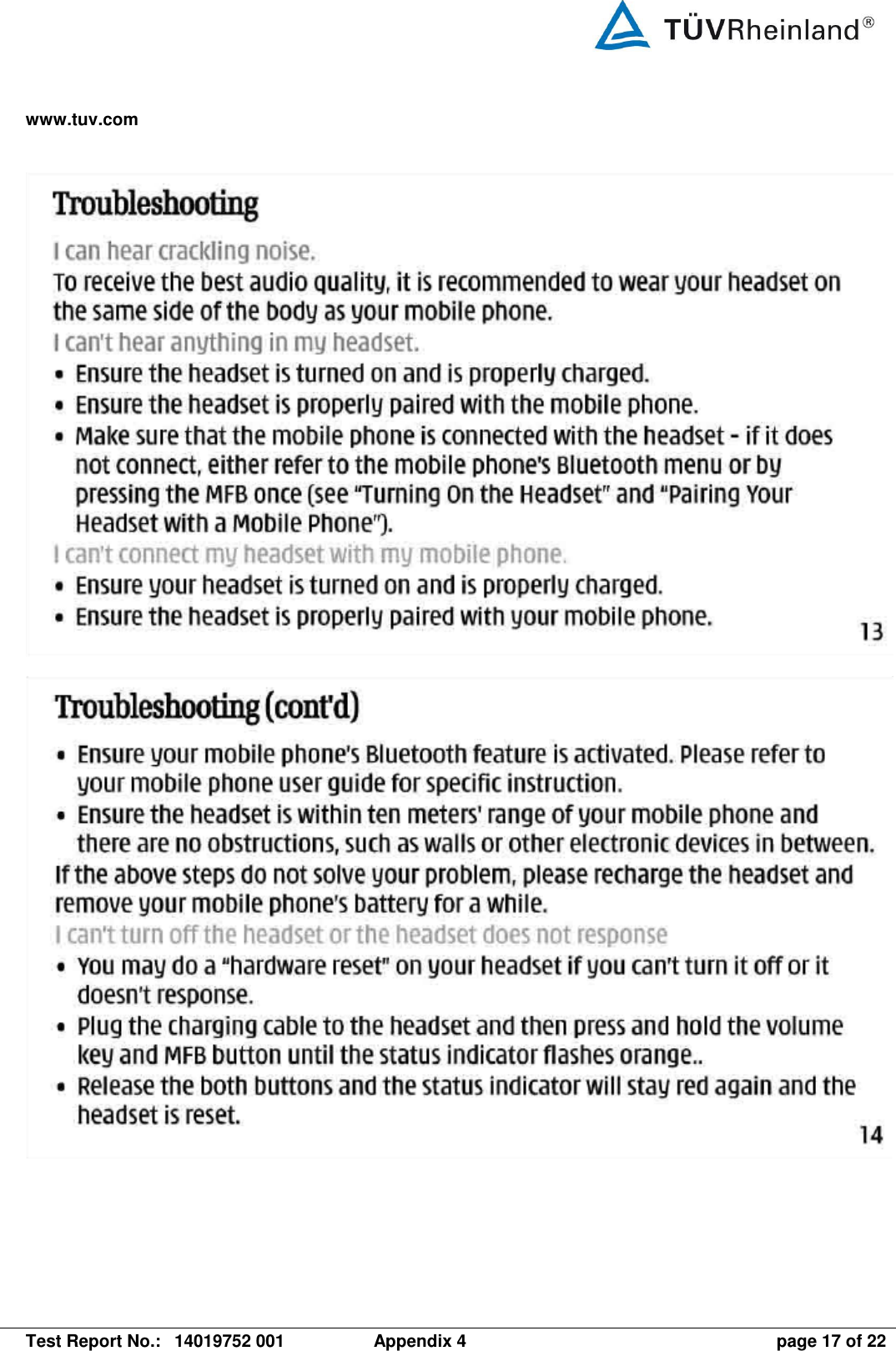 www.tuv.com   Test Report No.:  14019752 001  Appendix 4  page 17 of 22     