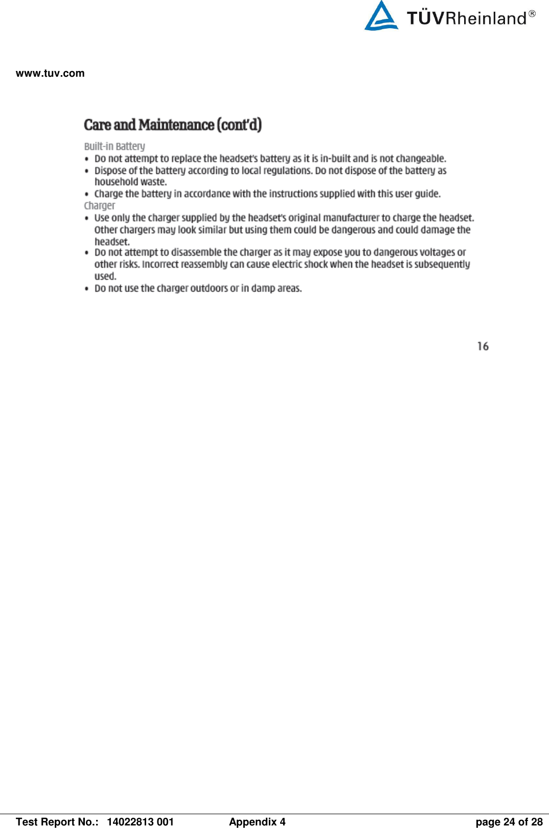 www.tuv.com   Test Report No.:  14022813 001  Appendix 4  page 24 of 28  