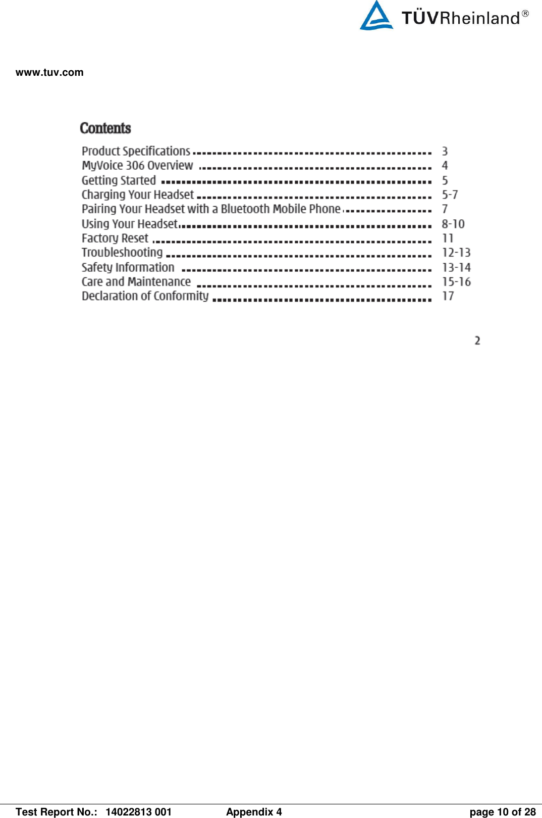 www.tuv.com   Test Report No.:  14022813 001  Appendix 4  page 10 of 28        