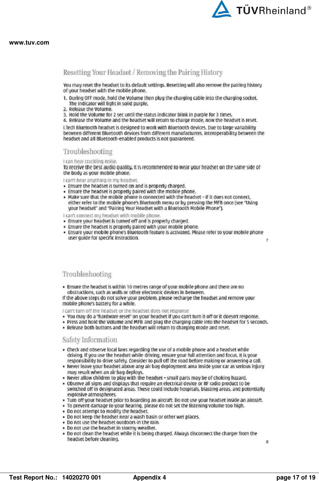 www.tuv.com   Test Report No.:  14020270 001  Appendix 4  page 17 of 19     