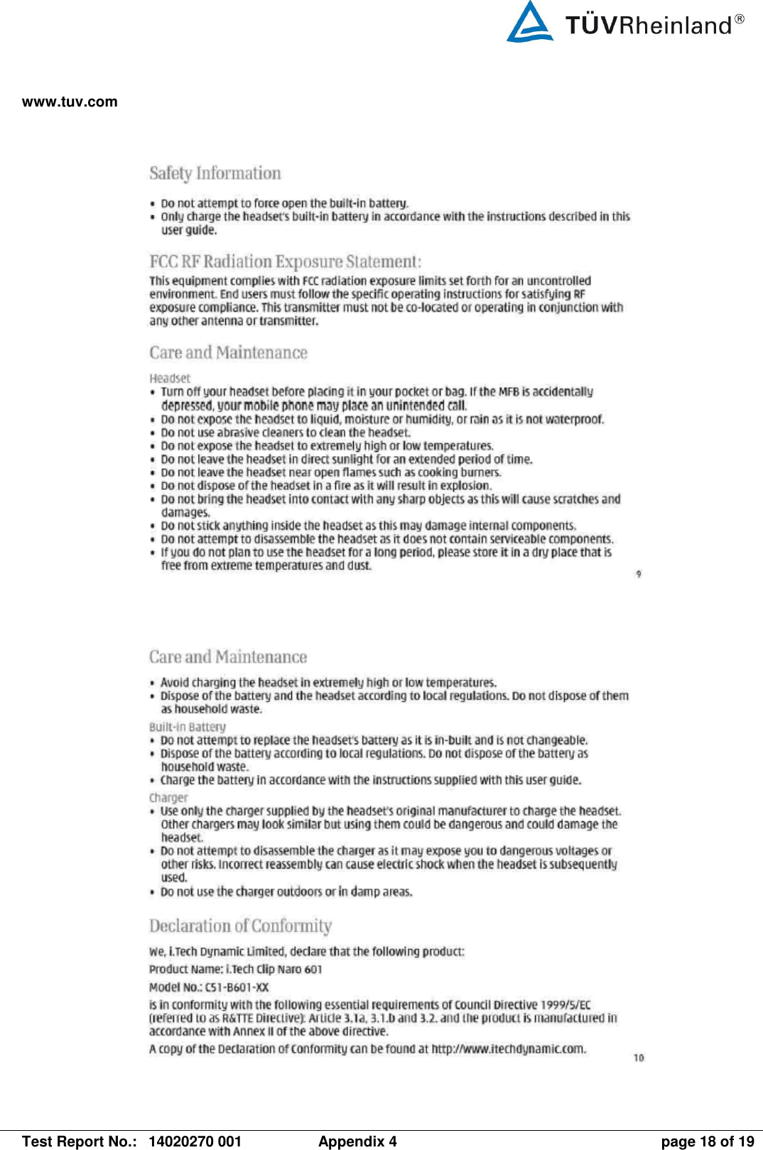 www.tuv.com   Test Report No.:  14020270 001  Appendix 4  page 18 of 19     