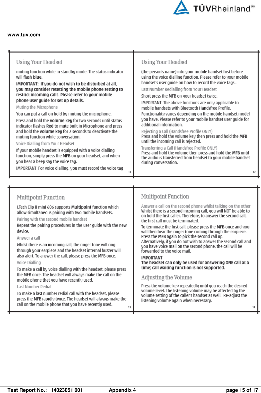 www.tuv.com   Test Report No.:  14023051 001  Appendix 4  page 15 of 17  